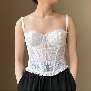 Oscar de la Renta rare vintage white floral lace ruffle bustier size 34B